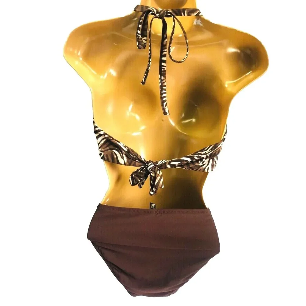 Bikini Set Coco Reef Top 36D 38D Zebra Athena Bottom 10 Swimwear Brown Animal - Picture 7 of 12